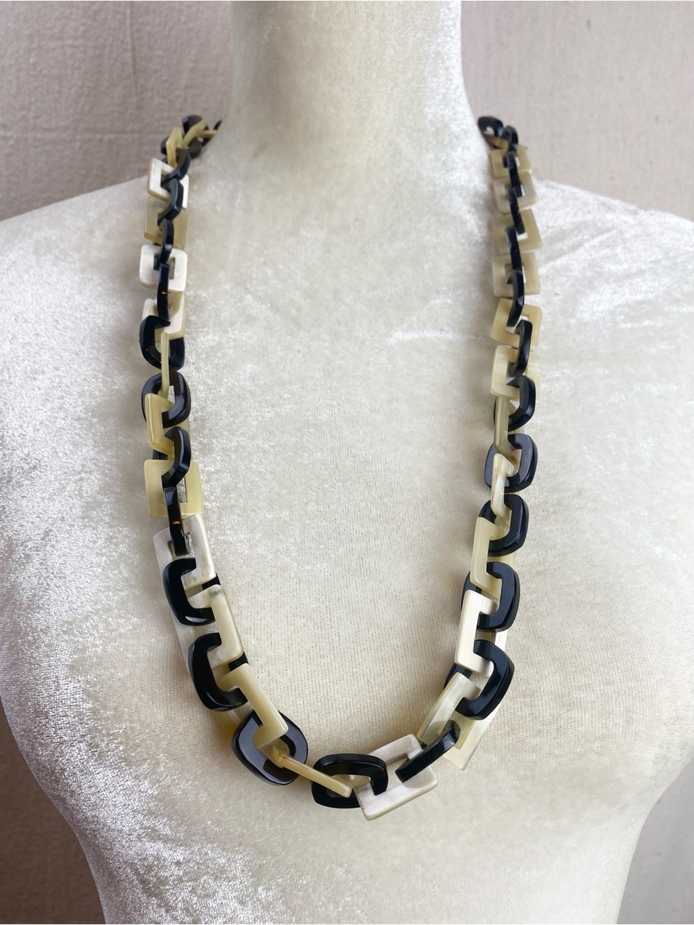 J Crew chunky Resin and Natural Horn Square Link Long Necklace